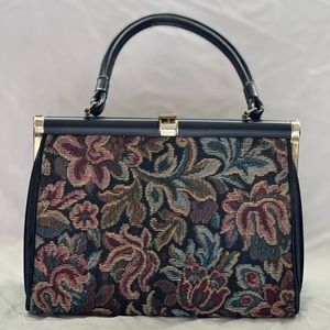 50s Dover Kiss Lock Floral Tapestry Frame Structured Handbag Purse Vintage
